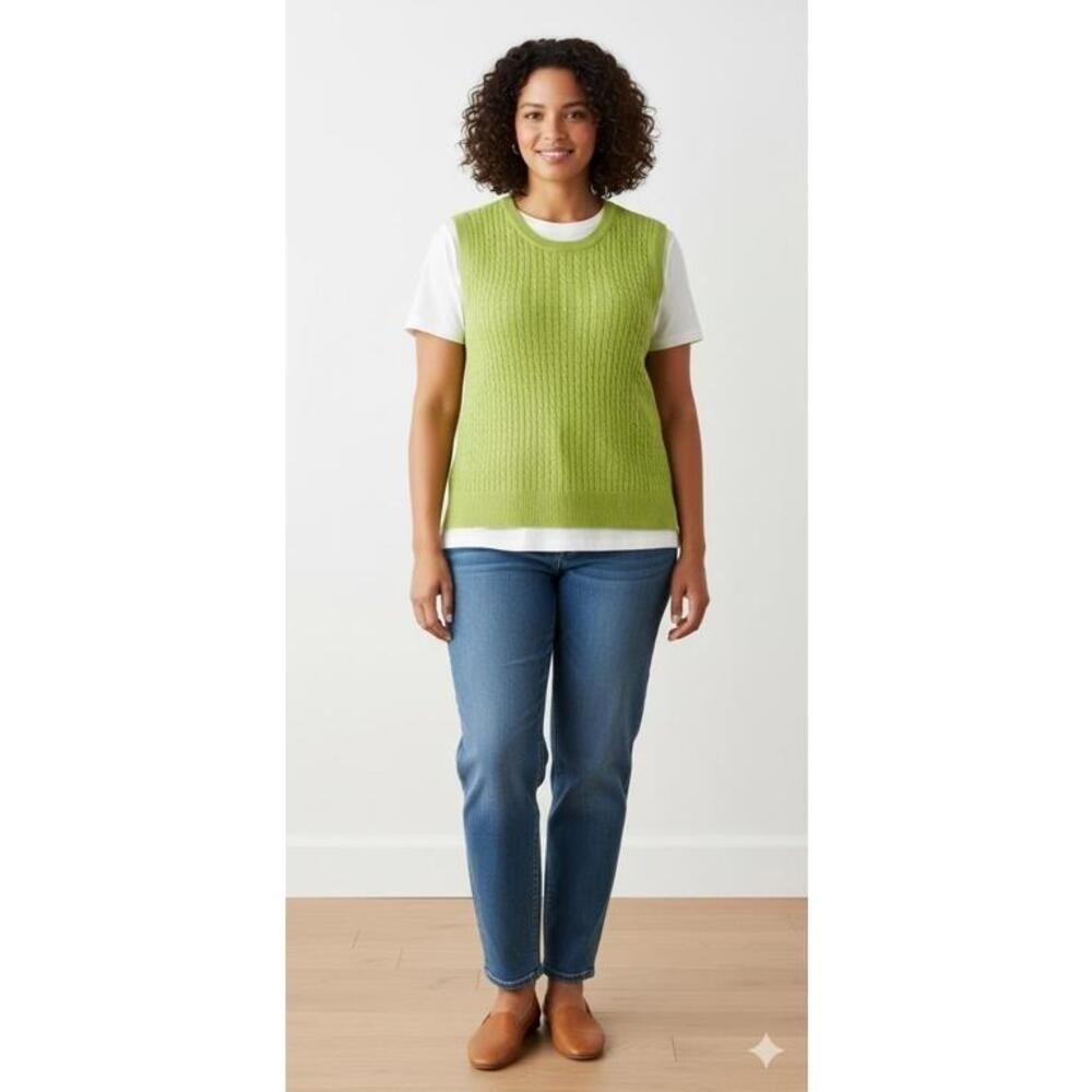 Lilly Pulitzer Cable Knit Sweater Vest Womens L Green Preppy Resort Coastal
